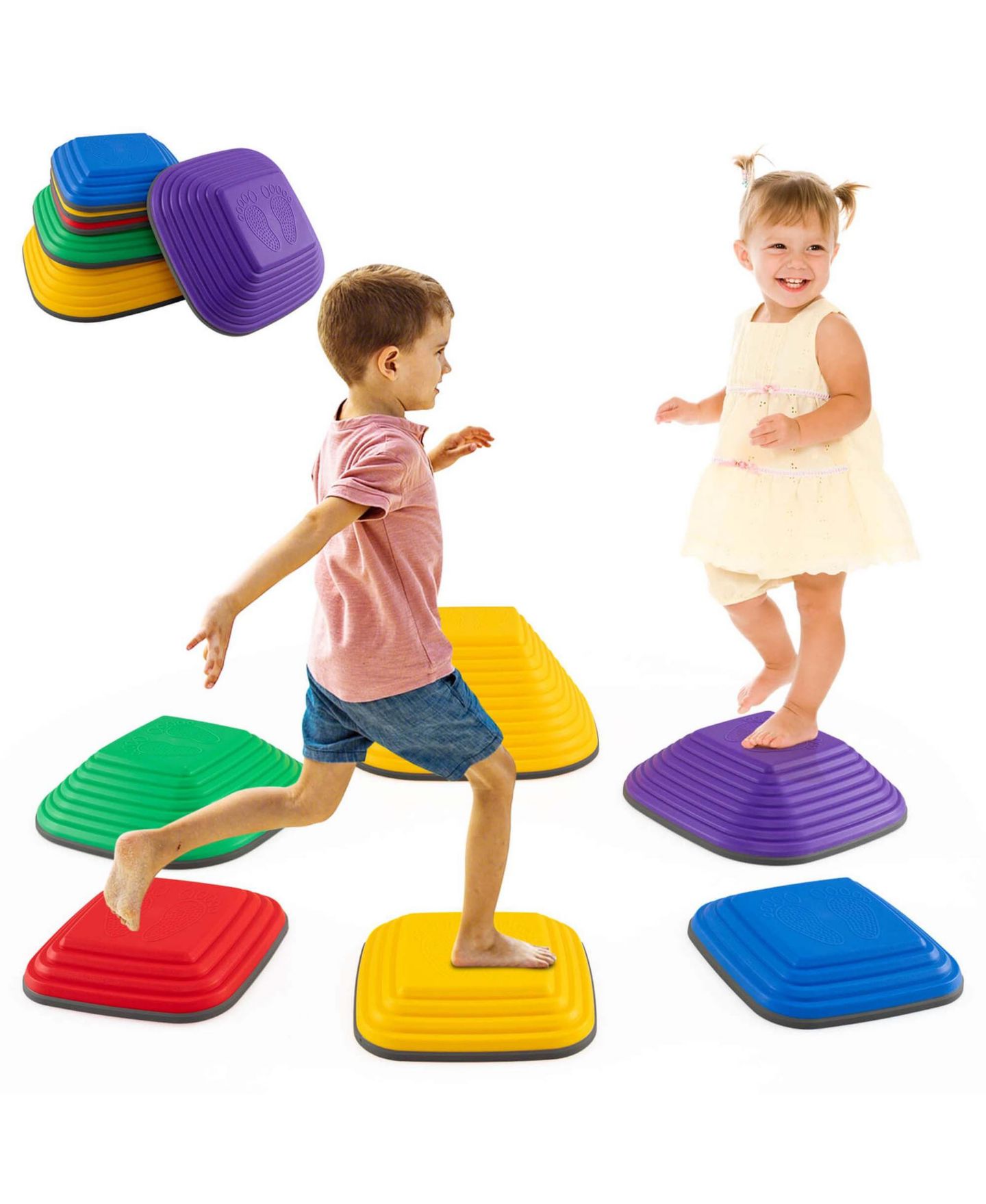 Детские игрушки Costway Non-Slip Balance Blocks Stepping Stones, 177 lbs Capacity, 6-Piece Set, от 3 лет, цвет: Жёлтый — фото 1