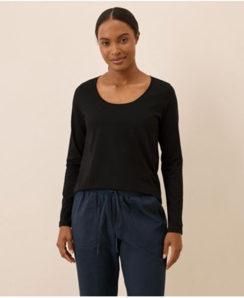 Женская футболка Pact Organic Cotton Softspun Long Sleeve Scoop Neck, цвет: Чёрный
