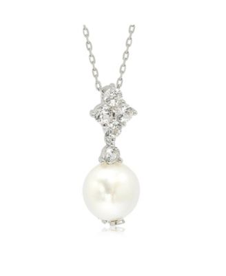 Suzy Levian Sterling Freshwater Pearl & Sapphire Cluster Drop Pendant