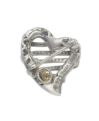 Suzy Levian Sterling Silver Sapphire & Created White Sapphire Wrapped Heart Brooch
