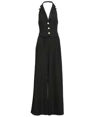 Women's Black Tuxedo Halter Jumpsuit