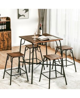 5PCS Bar Table Set Counter Height Dining Set w/ 4 Stools