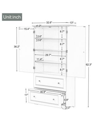 Wide Bathroom Storage Cabinet, Freestanding Unit with Two Drawers and Adjustable Shelf