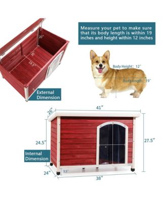 Red Medium Wooden Outdoor Dog House with Adjustable Plastic Feet and Elevated Floor