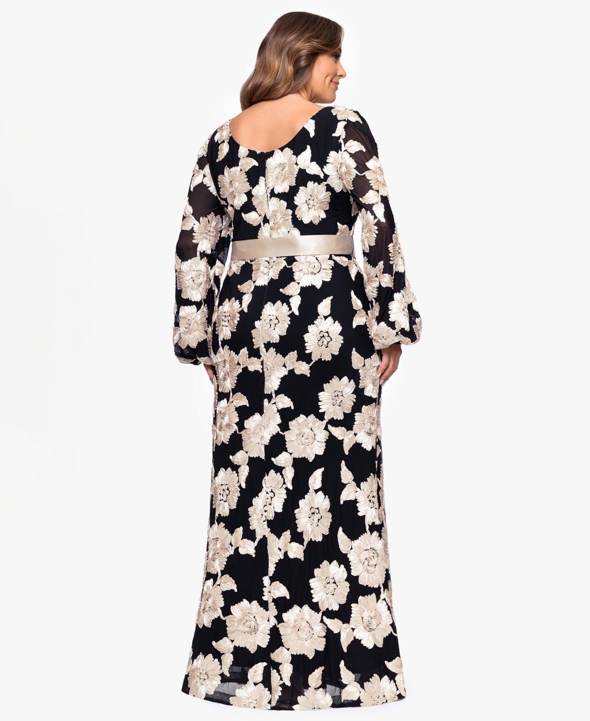 Betsy & Adam Plus Size Square Neck Stretch Rib Long Dress In Multi