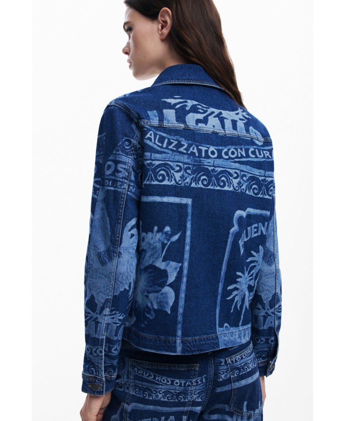 Desigual Palm Tree Denim Jacket In Blue