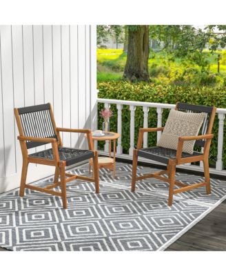 Patio 2pcs Acacia Wood Dining Chairs All-Weather Rope Woven Armchairs Outdoor