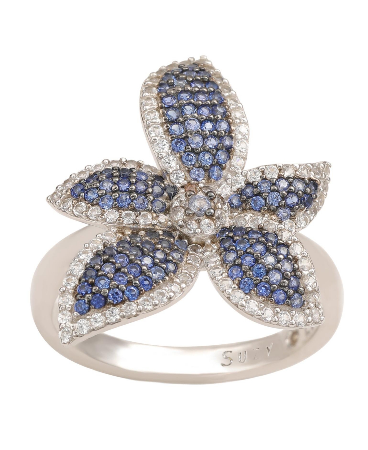 Suzy Levian New York Sterling Silver Sapphire & White Flower Ring