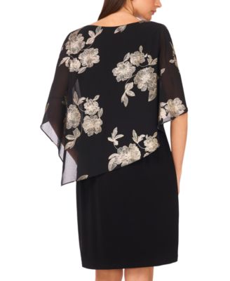 Petite Cape Round Neck Midi Dress