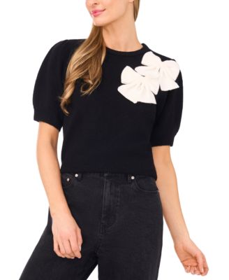 Women's Ribbon Crewneck Short-Sleeve Sweater