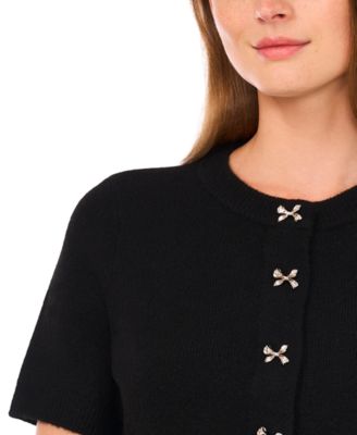 Women's Short Sleeve Bow Button Cardigan Sweater