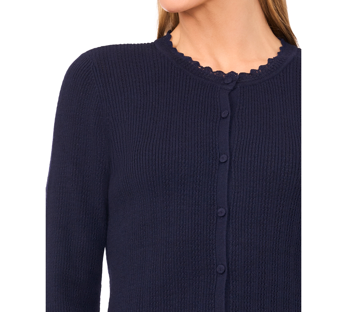 Cece Women's Button Front Long Sleeve Cardigan Sweater In Blue