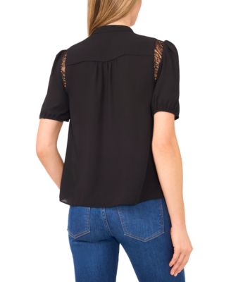 Women's Short Sleeve Shoulder Lace Detail Top