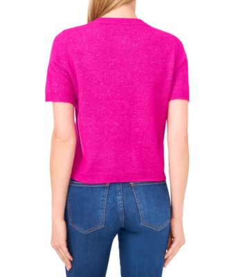 Women's Short Sleeve Bow Button Cardigan Sweater