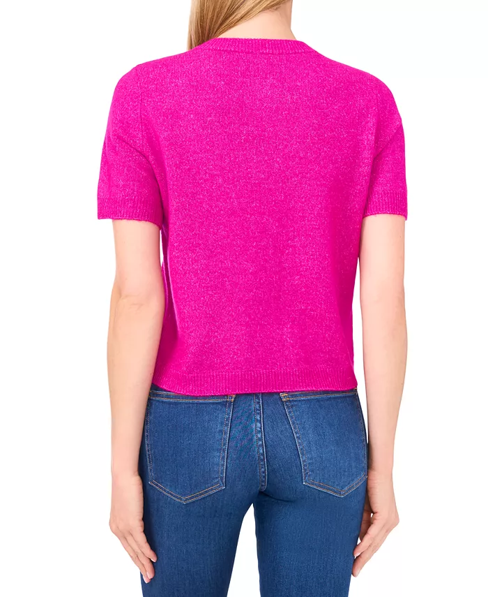 Women's Short Sleeve Bow Button Cardigan Sweater - thumbnail 3