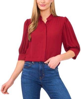 Women's 3/4-Sleeve Collared Button-Down Top