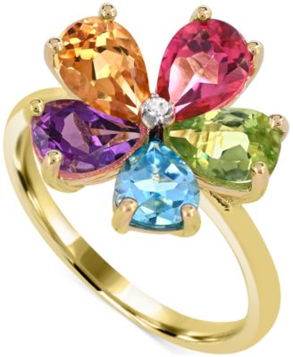 Multi-Gemstone (3-1/2 ct. t.w.) Flower Statement Ring with Diamond Accent in 14K Gold-Plated Sterling Silver