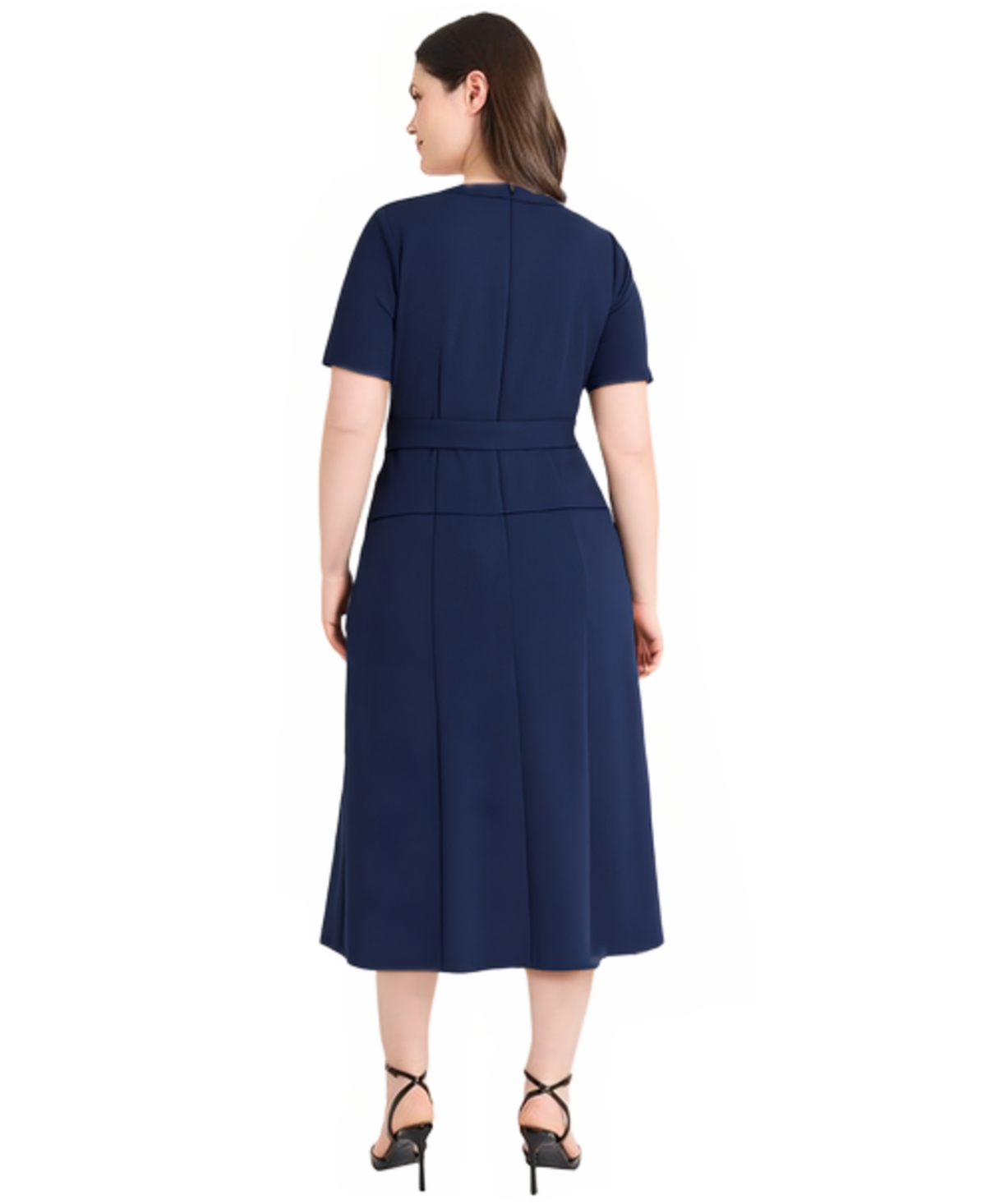 Maggy London Plus Size Short Sleeve Tie Waist Midi Dress In Blue