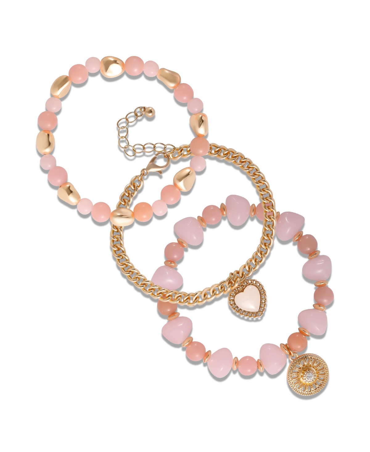 Jessica Simpson Set of 3 Pink and Gold-Tone Beaded Stretch Bracelets
