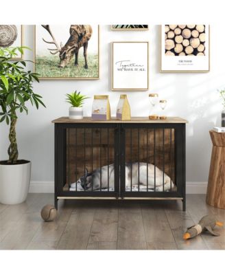 Wooden Dog Crate Furniture Dog Kennel with 2 Doors for Large Medium Dog