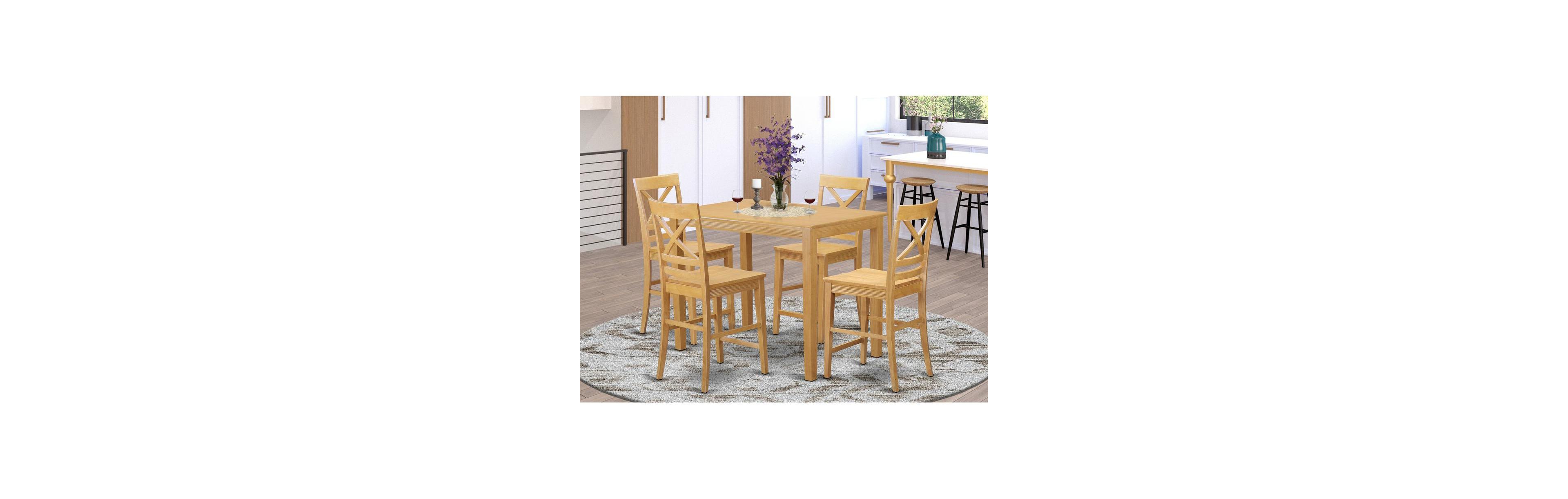 East West Furniture 5 Pc counter height pub set-pub Table and 4 counter height Dining chair