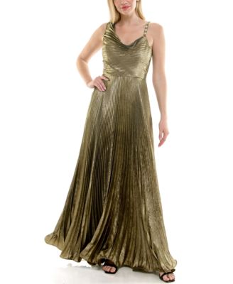 Women's Cowl Neck Sunburst Pleating Dress