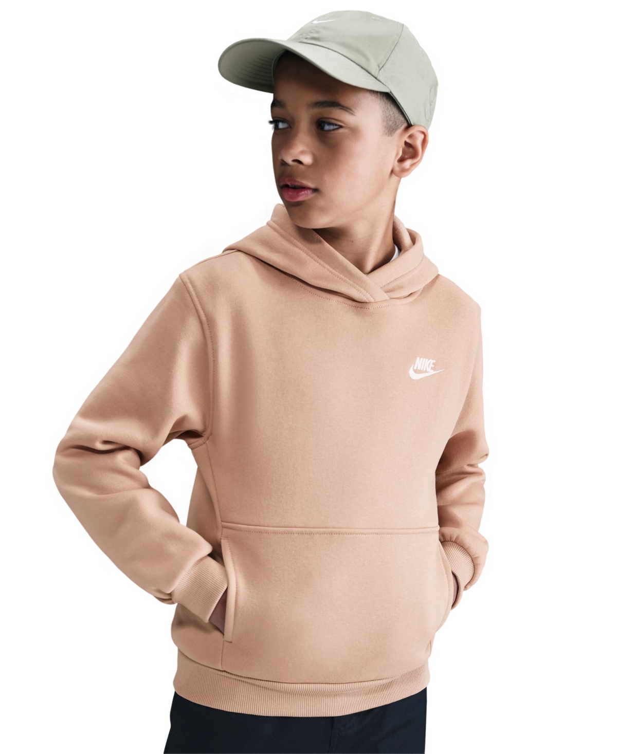 Nike Sportswear Big Kids Club Fleece Pullover Hoodie - Hemp/White