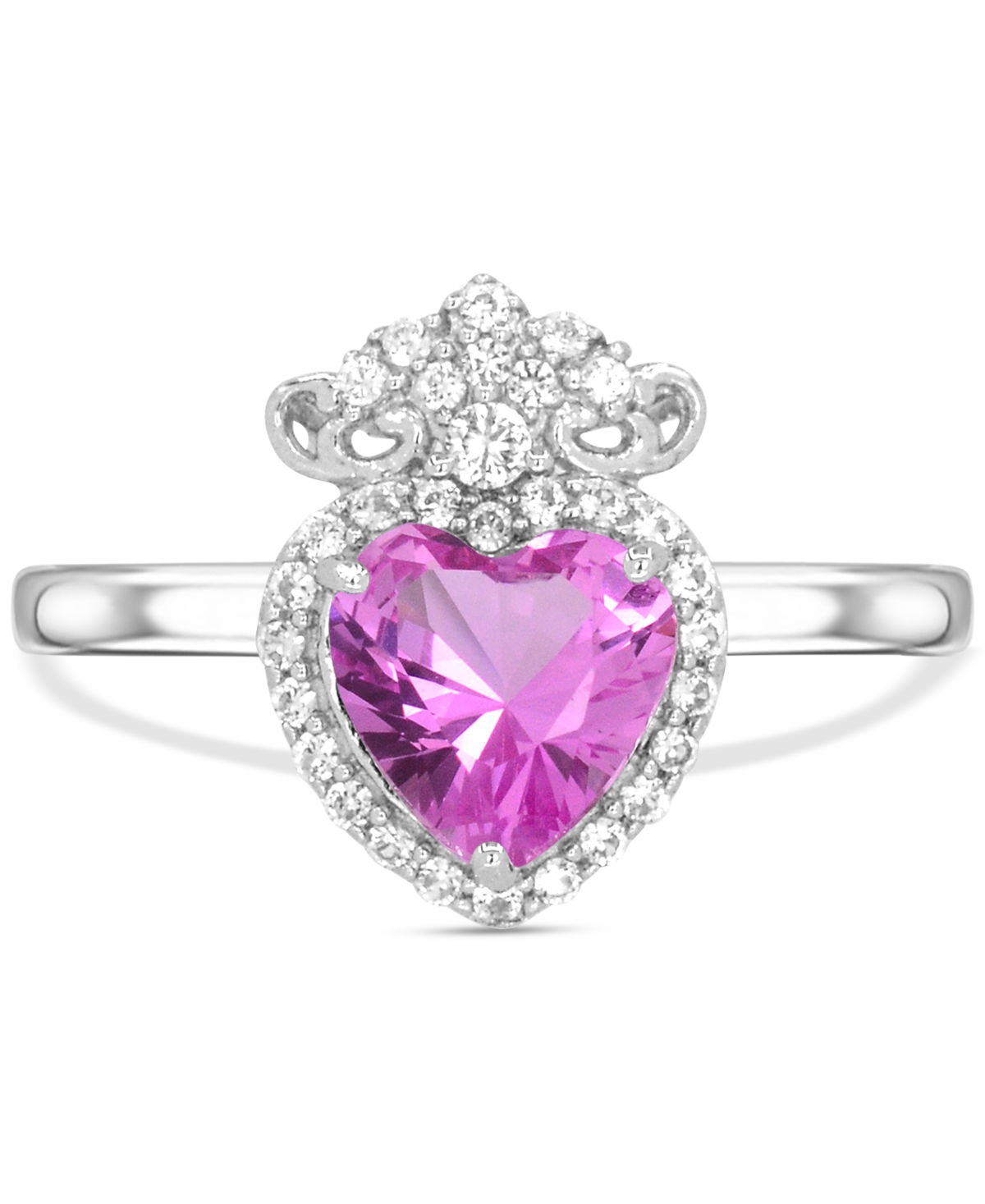 Macy's Lab Grown Pink Sapphire 1-3/8 Ct. T.w. And Lab-created White Sapphire 1/3 Ct. T.w. Heart Promise Rin In Pink