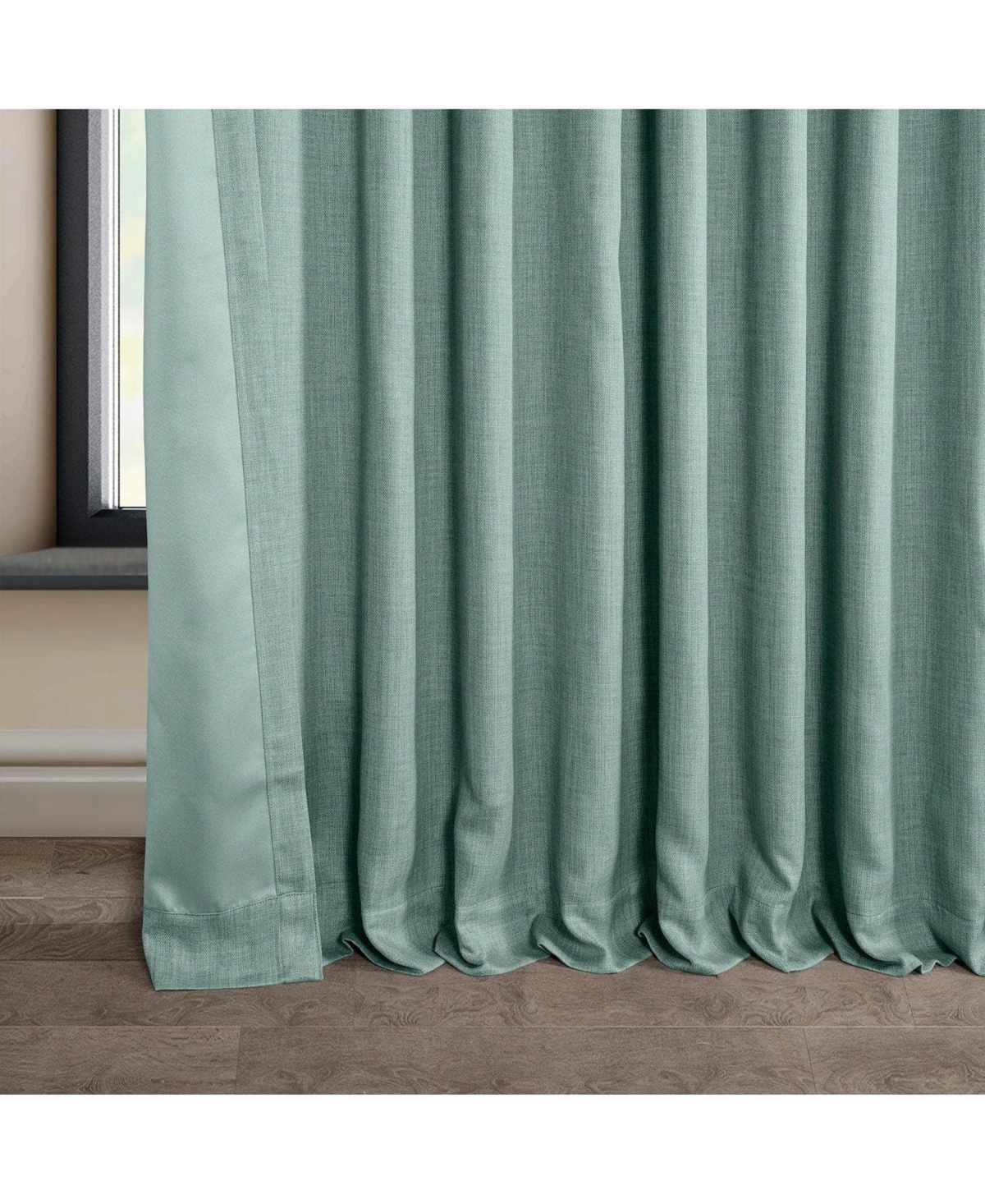 Half Price Drapes Extra Wide Textured Faux Linen Room Darkening Curtain In Blue