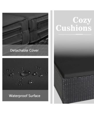 Outdoor Patio Rattan Daybed Thick Pillows Cushioned Sofa Furniture