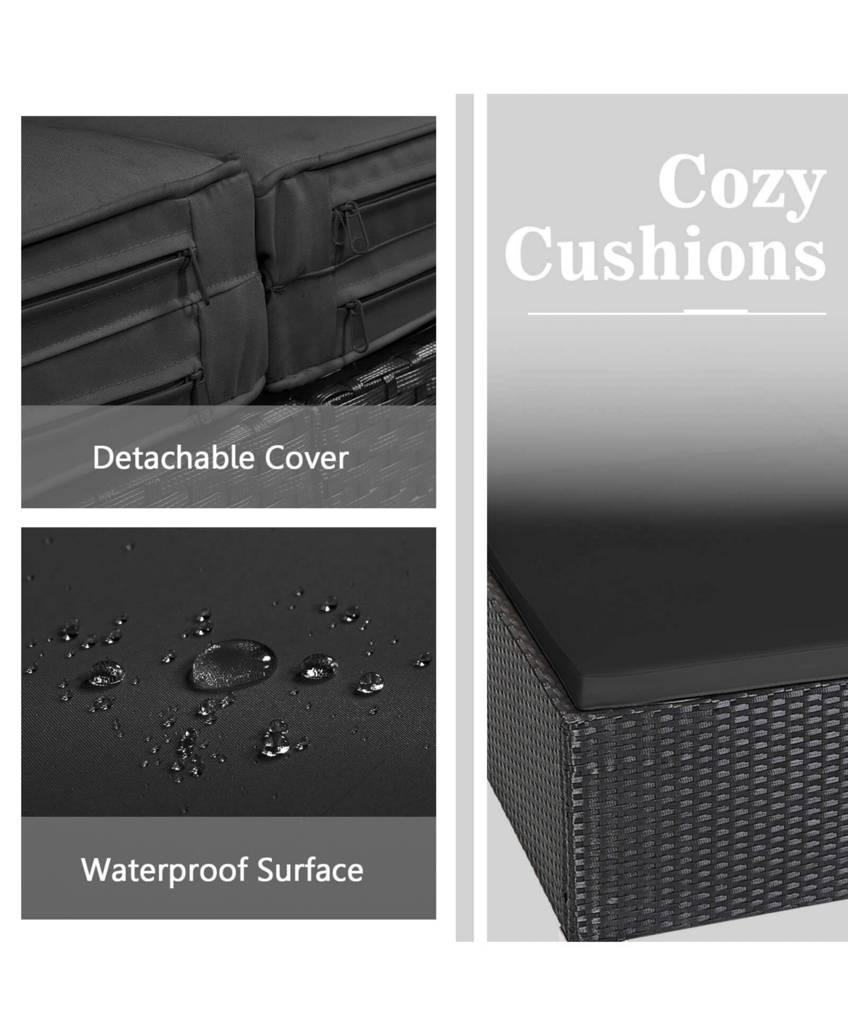 Outdoor Patio Rattan Daybed Thick Pillows Cushioned Sofa Furniture