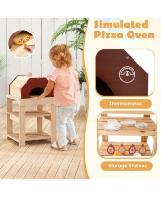 3-Piece Outdoor Wooden Kitchen Playset Kids Mud Kitchen BBQ Grill & Pizza Oven