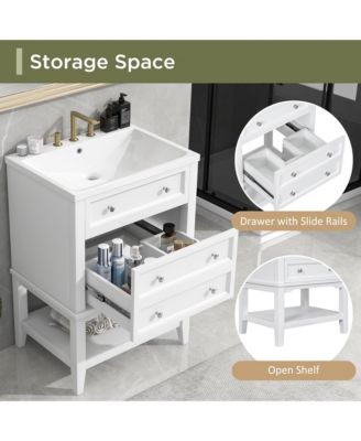 24&amp;#x22; Solid Wood Bathroom Vanity with Sink, Drawer and Open Shelf