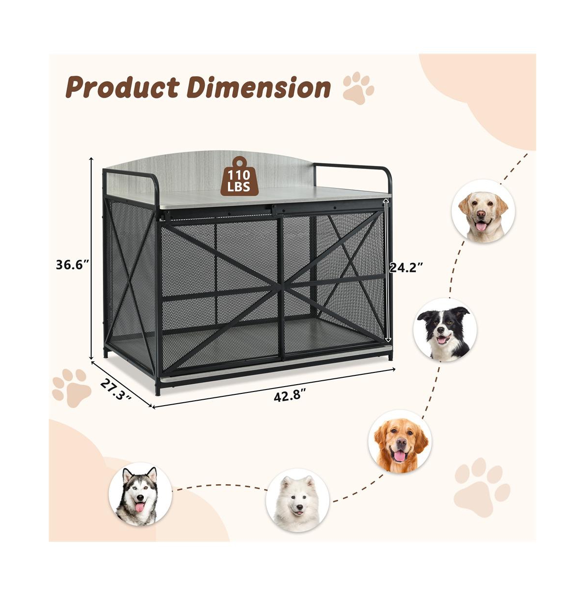 Aostirmotor 43 in. Heavy Duty Wooden Large Dog Crate Dog Kennel for Large Medium Dog