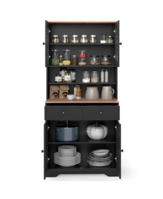 Pantry Cabinet 67'' Tall Kitchen Floor Cabinet w/ 2 Removable Shelves 2 Drawers