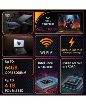 TUF F16 16" Gaming Traditional Laptop Intel Core i7 14650HX 16GB RAM NVIDIA GeForce RTX 5050 512GB SSD Storage Windows 11 Home FHD+ 165Hz - Grey