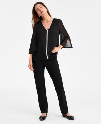 Women's Embellished V-Neck 3/4-Sleeve Blouse, Macy's Exclusive