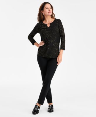 Women's Floral Shine Keyhole Jacquard Top, Macy's Exclusive