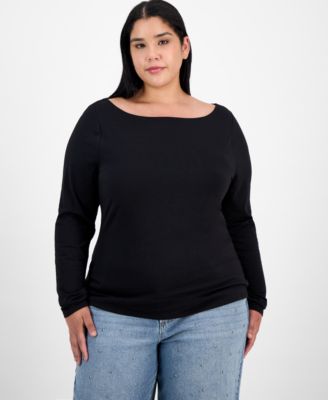 And Now This - Trendy Plus Boat-Neck Long-Sleeve Top