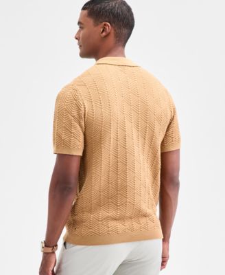 Men's Johnny-Collar Ribbed Geo Polo Shirt, Macy's Exclusive