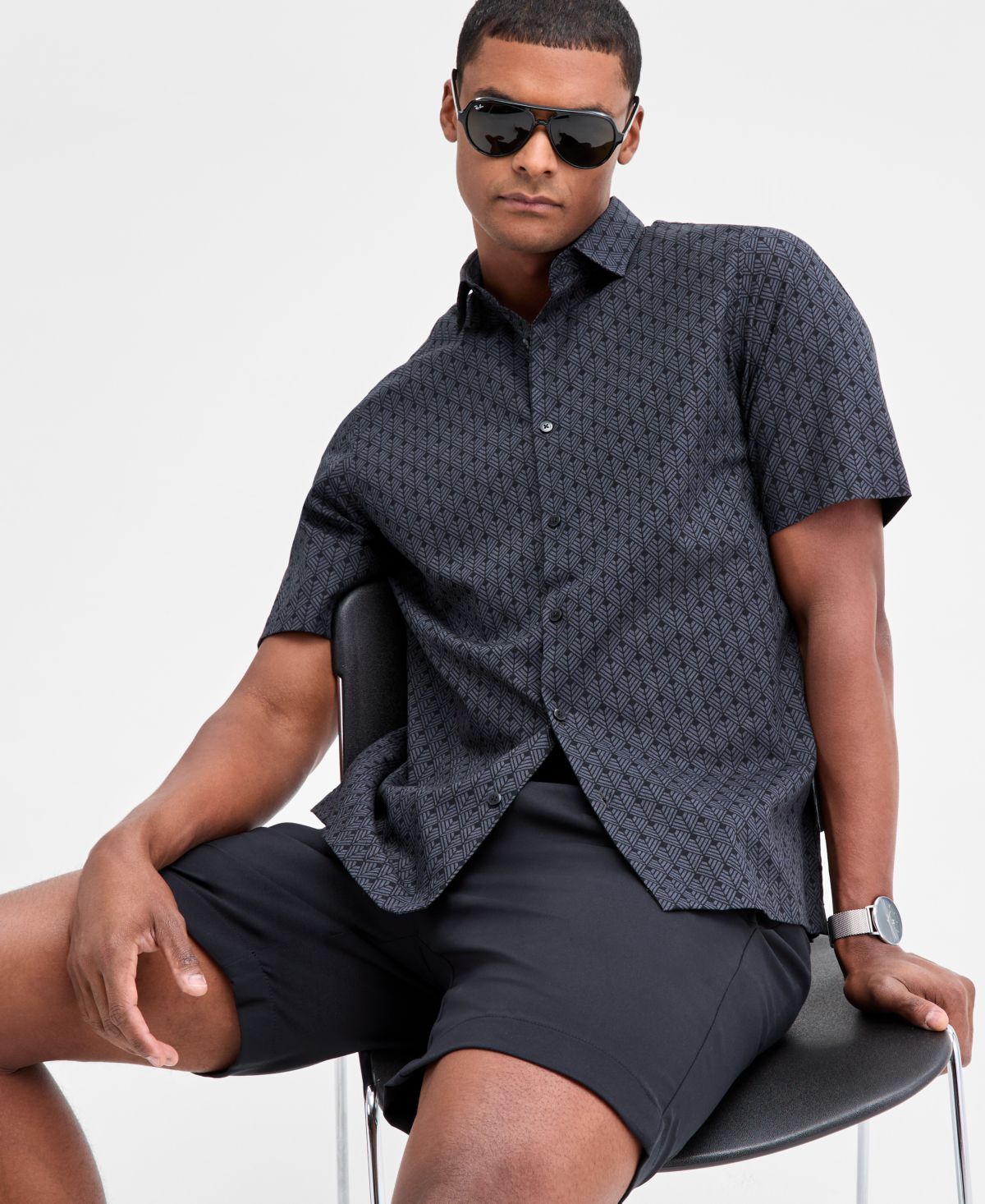 Мужская рубашка Finn с коротким рукавом и гео-принтом спереди на пуговицах, эксклюзивная модель Macy's