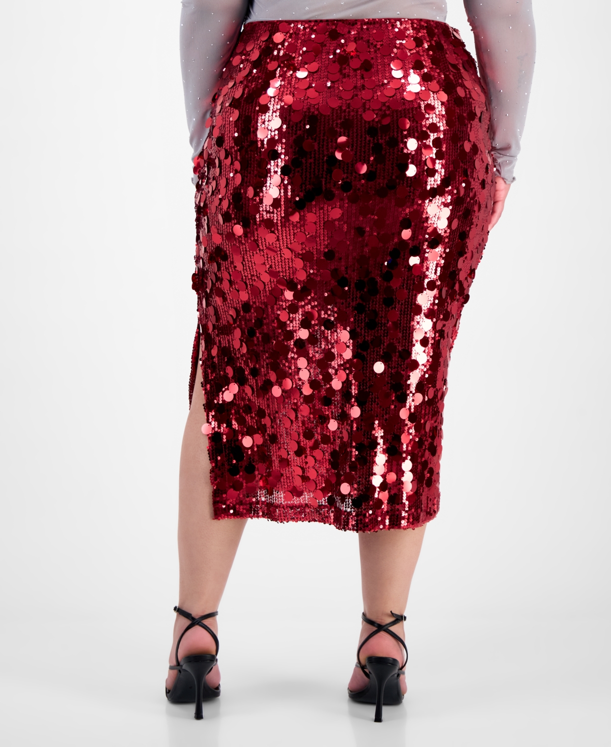 Bar Iii Trendy Plus Sequin Side-slit Midi Skirt In Gray