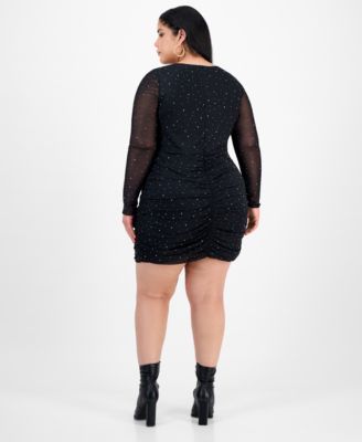 Trendy Plus Embellished Cowlneck Long-Sleeve Mini Dress, Macy's Exclusive