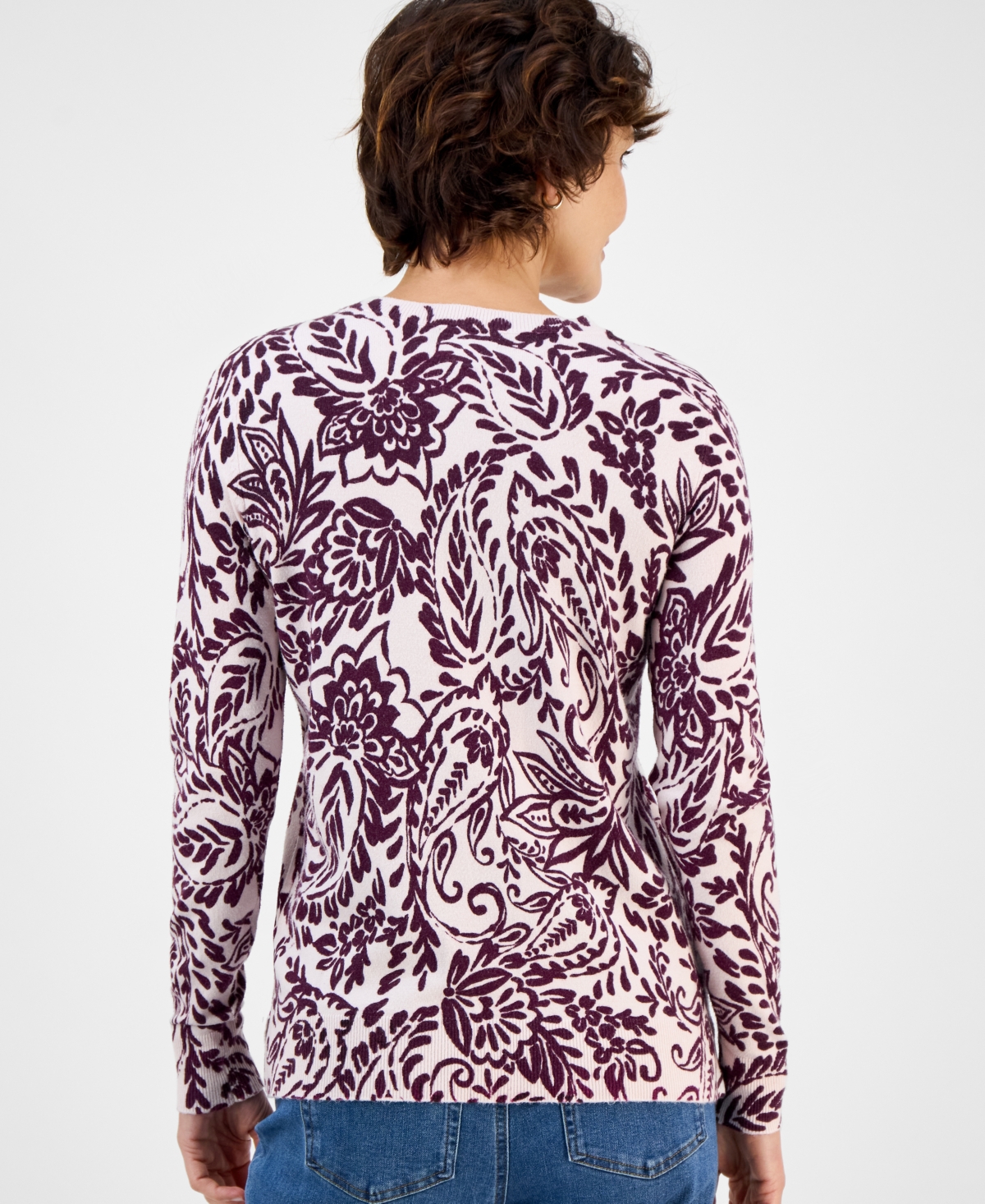 Style & Co Women's Printed Crewneck Sweater, Macy's Exclusive In Pink