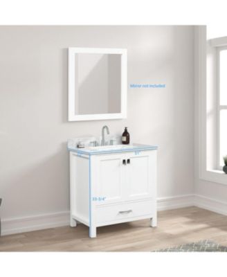 30-Inch Bathroom Vanity Set in Matte White – Solid Wood Freestanding Vanity with Marble Countertop & Ceramic Undermount Sink for Modern Bathrooms