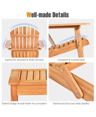 3PCS Eucalyptus Adirondack Chair Set w/ Side Table Outdoor Patio