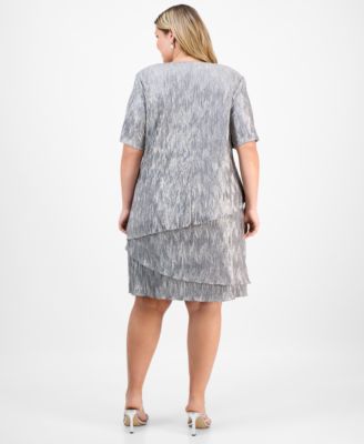 Plus Size Short-Sleeve Tiered Metallic Sheath Dress