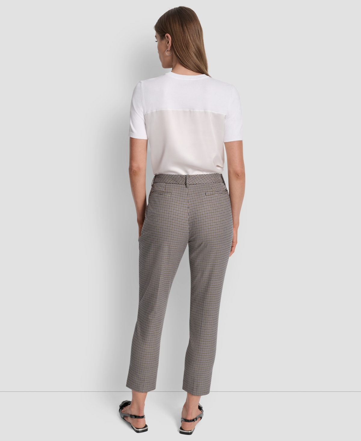 Dkny Petite Houndstooth Ankle Pants In Gray