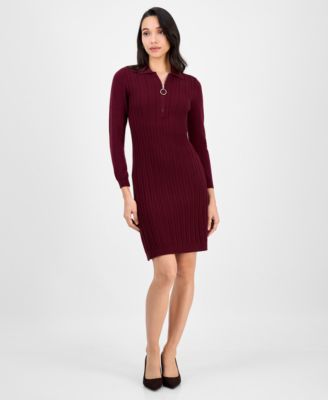 Robbie Bee - Petite Cable-Knit Half-Zip Sweater Dress