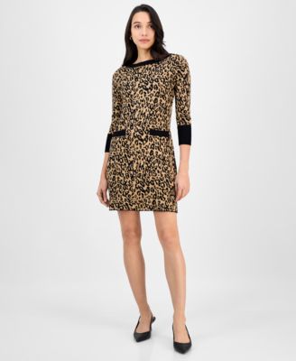 Robbie Bee - Petite Animal-Print Sweater Dress